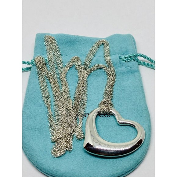 $1375 Tiffany & Co Elsa Peretti Silver Large Open Heart Mesh Chain Necklace 30”